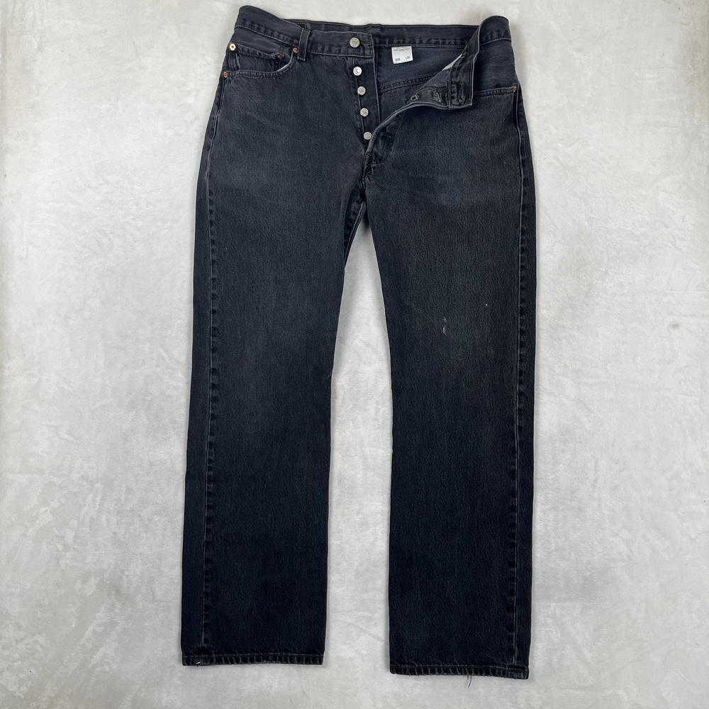 VTG Levi's 501 Jeans Mens 34x34 Black Straight Button Fly Denim Dark Wash READ